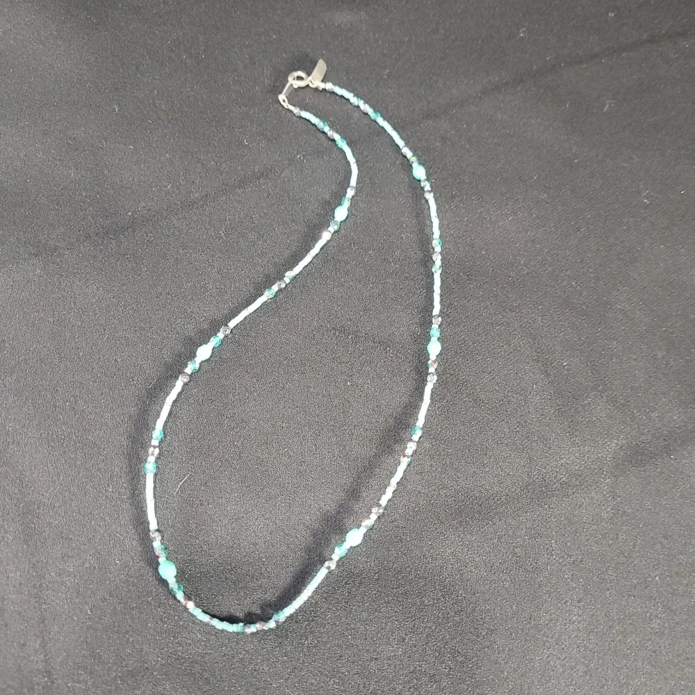 Holly Yashi Sterling Silver Beaded Necklace Turquoise Dainty Boho Glass Bead